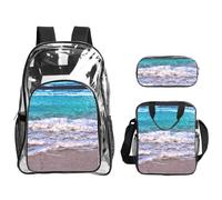 JIUTY White Beach - Juego de mochila 3 en 1 con estampado de mar tropical para eventos escolares, trabajo, estadio y transporte diario