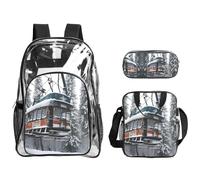JIUTY Winter Old Cable Ski Lift - Mochila estampada 3 en 1 con bolsa transparente para escuela, trabajo, eventos en estadio y transporte diario