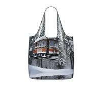 JIUTY Winter Old Cable Ski Lift Print Plegable Reutilizable Porta Compras 25L Poliéster Bolsa Bolsa de Viaje Fin de Semana Bolsa de Regalo