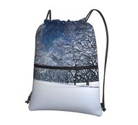 JIUTY Winter Snow Falling in The Park - Mochila con cierre de cremallera, bolsa de hombro con cordón, ligera compacta para entrenamiento y sesiones