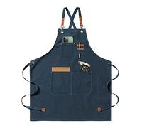 jiuzcare Delantal de Barbacoa 68x76cm con Correa Cruzada Ajustable Delantales de Cocina con 3 Bolsillos Delantale para Mujeres Hombres Masterchef para Jardinería Restaurante Barbacoa Hornear, Azul