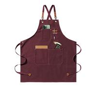 jiuzcare Delantal de Barbacoa 68x76cm con Correa Cruzada Ajustable Delantales de Cocina con 3 Bolsillos Delantale para Mujeres Hombres Masterchef para Jardinería Restaurante Barbacoa Hornear, Rojo