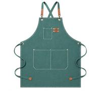 jiuzcare Delantal de Cocina para Hombre y Mujer, Tejido Oxford Verde Esmeralda con Correas Cruzadas Ajustables, 3 Bolsillos, Lavable a Máquina, para Barbacoa, Restaurante, Cafetería y Manualidades