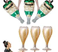 jiuzcare Globos de Champán 6pcs Reutilizable Botellas de Vino Gran Globo Cerveza de Helio de Papel de Aluminio para Bodas, Novias, Cumpleaños, Graduaciones, Fiestas de Aniversario