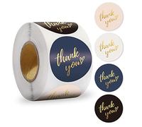 jiuzcare Pegatinas Gracias Thank You Stickers 500 unidades, etiquetas adhesivas redondas de papel 3,8 cm, 4 diseños elegantes con letras doradas para paquetes, regalos, sobres, bolsas y tarjetas