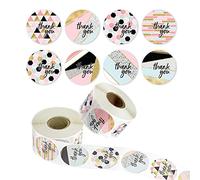 jiuzcare Pegatinas Gracias Thank You Stickers 500 unidades, etiquetas adhesivas redondas de papel 3,8 cm, 8 diseños geométricos con efecto dorado para paquetes, regalos, sobres, bolsas y tarjetas