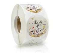 jiuzcare Pegatinas Gracias Thank You Stickers 500 unidades, etiquetas adhesivas redondas de papel 3,8 cm, diseño floral botánico natural para paquetes, regalos, sobres, bolsas, tarjetas y detalles