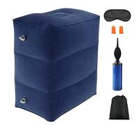 jiuzcare Reposapiés hinchable para viajes largos, avión y tren, 3 capas con altura ajustable, cojín para pies y piernas con bomba manual, bolsa de transporte, antifaz y tapones para adultos y niños