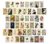 jiuzcare Tarjetas Decorativas de Papel, Set de 50 Postales Decorativas Estilo Botánico con Insectos, Setas, Ranas y Conchas para Decoración de Pared, Habitación, Dormitorio y Collage de Pared Natural