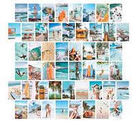 jiuzcare Tarjetas Decorativas de Papel, Set de 50 Postales Decorativas Estilo Playa Tropical Azul Aesthetic para Decoración de Pared, Habitación, Dormitorio y Collage de Pared, Decoración Costera
