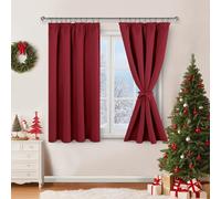 JIUZHEN Cortinas opacas con cinta fruncida, cortinas navideñas, cortinas opacas, cortinas para salón, dormitorio, cortina térmica, roja, 137 x 117 cm, juego de 2 unidades