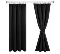 JIUZHEN Cortinas opacas con cinta fruncida, cortinas opacas, cortinas para salón, dormitorio, cortina térmica, negra, 183 x 167 cm, juego de 2 unidades