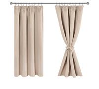 JIUZHEN Cortinas opacas con cinta fruncida, cortinas opacas para salón, dormitorio, cortina térmica, beige, 137 x 117 cm, juego de 2 unidades