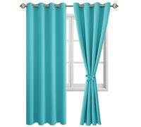 JIUZHEN Cortinas opacas con ojales para dormitorio o salón, cortina opaca con corbatas, turquesa, 2 unidades, 215 x 140 cm (alto x ancho)