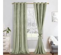 JIUZHEN Cortinas opacas de terciopelo, juego de 2 cortinas opacas suaves con ojales para dormitorio, 140 x 245 cm (ancho x alto), verde