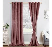 JIUZHEN Cortinas opacas de terciopelo, juego de 2 cortinas opacas suaves con ojales para dormitorio, 140 x 280 cm (ancho x alto), color rosa