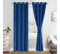 JIUZHEN Cortinas opacas de terciopelo, juego de 2 cortinas opacas suaves con ojales para dormitorio, 140 x 225 cm (ancho x alto), azul marino