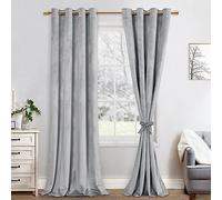 JIUZHEN Cortinas opacas de terciopelo, juego de 2 cortinas opacas suaves con ojales para dormitorio, 140 x 260 cm (ancho x alto), gris plateado