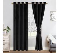 JIUZHEN Cortinas opacas de terciopelo, juego de 2 cortinas opacas suaves con ojales para dormitorio, 140 x 215 cm (ancho x alto), color negro