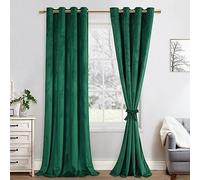 JIUZHEN Cortinas Opacas de Terciopelo para Oscurecer Ventanas, Juego de 2 Cortinas de Terciopelo Verde, Cortinas Opacas Suaves con Ojales, para Decoración del Dormitorio, Salón, 140 x 245 cm