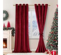 JIUZHEN Cortinas opacas navideñas de terciopelo, juego de 2 cortinas opacas suaves con ojales para dormitorio, 140 x 280 cm (ancho x alto), color rojo vino