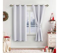 JIUZHEN Cortinas opacas opacas con lazos, cortinas con ojales para dormitorio, sala de estar, color gris y blanco, paquete de 2 unidades, 183 x 117 cm (alto x ancho)