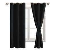 JIUZHEN Cortinas Opacas Oscurecer Ventanas con Ojales para Dormitorio, Salón, Color Negro, 2 Unidades, 137 x 117 cm (Alto x Ancho)