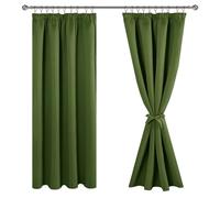JIUZHEN Decoraciones de Navidad Cortinas Opacas con Galón Fruncido para Barra Juego de 2 Cortinas Aislantes Térmicas Anti UV Doble Bloqueo de Luz para Salón Dormitorio 140x175cm(AxA) Verde Militar
