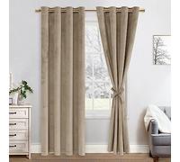 JIUZHEN Juego de 2 cortinas opacas de terciopelo, cortinas opacas suaves de terciopelo, con ojales, para decoración de dormitorio o salón, 140 x 215 cm (ancho x alto), color gris topo