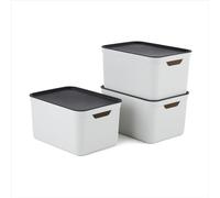 Jive Dekobox cajas almacenaje plástico 3 x 16 L con tapa blanco/antracita