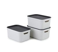 Jive Dekobox Juego de 3 cajas de almacenamiento de 5l con tapa, Plástico (PP reciclado), blanco/antracita, 3x5l (26.5 x 18.5 x 13.2 cm)