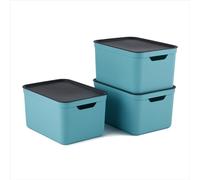 Jive Set de 3 Cajas de Almacenamiento con Tapa 16 l, Plástico Apilable A4