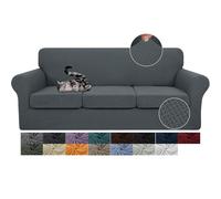 JIVINER Juego de 4 Fundas de sofá para 3 Cojines, Fundas elásticas para sofá con 3 Fundas de cojín, Funda Gruesa para protección de Muebles de Mascotas y Perros (sofá, Gris Oscuro)