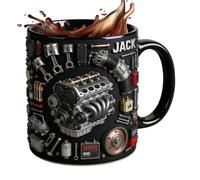 Jiwyunlu Taza De Café Cerámica | Diseño De Motor Realista - Tazas de Café de Motor Cerámicas con Mango Antideslizante | Regalo Para Hombre Marido Novio Y Amantes Del Automóvil En Navidad San Valentín
