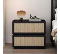 JixCJHj Mesita de Noche，Moderna Mesa Auxiliar ，Pequeña Mesitas de Noches，con 2 cajones，con Espacio de Almacenamiento， Patas de Madera Maciza，para Pasillo,Sala de Estar, Dormitorio(Black,50cm/20in)