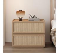 JixCJHj Mesita de Noche，Moderna Mesa Auxiliar ，Pequeña Mesitas de Noches，con 2 cajones，con Espacio de Almacenamiento， Patas de Madera Maciza，para Pasillo,Sala de Estar, Dormitorio(Wood,45cm/18in)