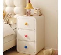 JixCJHj Mesita de Noche，Moderna Mesa Auxiliar ，Pequeña Mesitas de Noches，con 3 Niveles de Almacenamiento,con Patas de Madera Maciza，para Dormitorio, Sala de Estar(Off-White,25cm/10in)