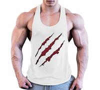 JiXuan Chaleco Hombres Sin Mangas de la Aptitud Stringers Ropa del Levantamiento de Pesas Camisetas de algodón para Hombre Tank Top Blanco-Rojo S