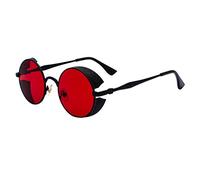 JiXuan Classic Steampunk Gafas de sol Redondas Hombres Mujeres Anti-UV Montura de Metal Retro Gafas de sol Espejo UV400
