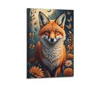 JIYAYCU Póster de animales con enjambre de zorros y mariposas, lienzo decorativo (50 x 75 cm)
