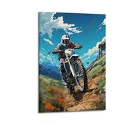 JIYAYCU Póster de deportes extremos, diseño de motocross con la magnificencia bajo el cielo azul, cuadro decorativo en lienzo de 40 x 60 cm