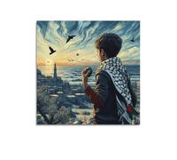 JIYAYCU Póster de guerra con texto en inglés "Little Boy in Gaza We Fight for Free Palestina", pintura decorativa, lienzo artístico, 70 x 70 cm