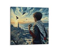 JIYAYCU Póster de guerra con texto en inglés "Little Boy in Gaza We Fight for Free Palestine" (40 x 40 cm)