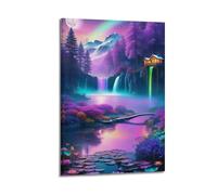 JIYAYCU Póster decorativo de cascada con diseño de cascada, arco iris iluminado por la luna, 40 x 60 cm