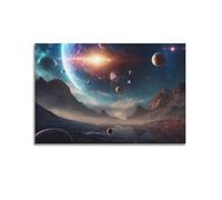 JIYAYCU Póster espacial colorido planeta con enjambre de asteroides, pintura decorativa, lienzo artístico, 40 x 60 cm