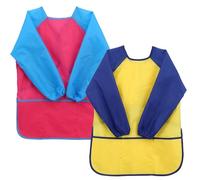 JIYIN 2 delantales de pintura para niños, bata de pintura para niños, impermeable, delantal para manualidades, con mangas y 3 bolsillos, delantal de pintor, delantal artificial para pintura, cocina,
