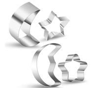 JIYIN 4 cortadores de galletas de estrella y luna, cortadores de galletas de acero inoxidable para hornear, mini cortadores de moldes, decoración de pasteles y fondant (4 estilos)