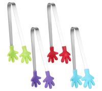 JIYIN 4 mini pinzas de silicona, pinzas de silicona con forma de mano de 5 pulgadas para niños pequeños, pinzas de cocina coloridas para servir alimentos, cocina, aperitivos, cubitos de hielo, frutas,