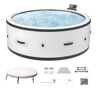 JIYINGHUI Bañera de Hidromasaje para 4-6 Personas, SPA Hinchable Portátil para Exteriores con Calentador, 180 Chorros de Burbujas Y Cubierta Aislante, Luces LED para Jardín Y Relajación Familiar. L