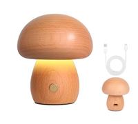 JIYUERLTD Luz nocturna de madera de hongo, lámpara de escritorio LED recargable por USB, bonita y acogedora, lámpara de mesa de madera de haya ecológica (pequeña)